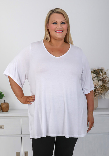 White V Neck Soft Stretch Tee