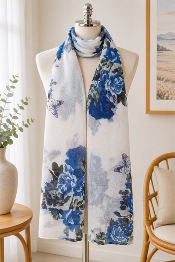  White Butterfly Garden Scarf