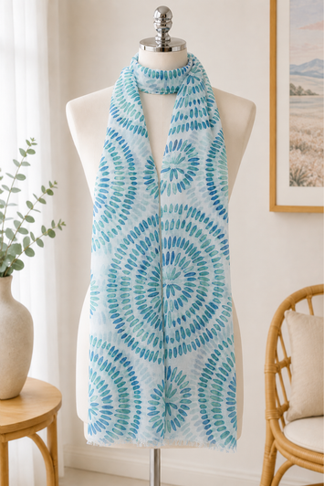 Teal Brush Stroke Circles Scarf 