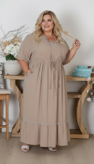 Plus Size Latte ladder lace Dress