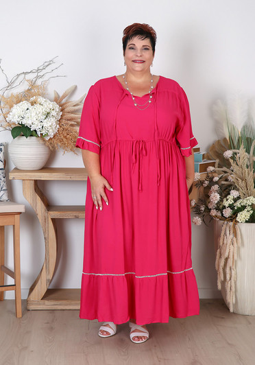 Plus Size Fuchsia Pink Tie Waist Dress