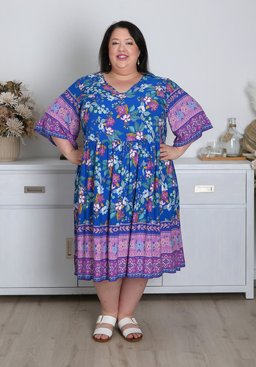 Plus Size Lilac and Blue Beauty Boho Dress