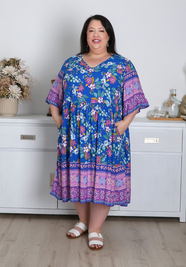 Plus Size Lilac and Blue Beauty Boho Dress