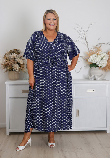 Plus Size Navy Polka Dot Maxi Dress