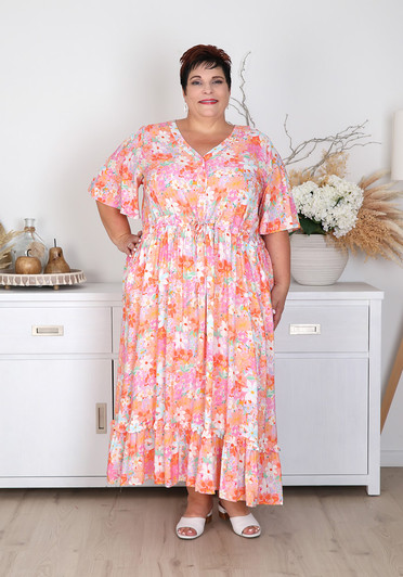 Plus Size Peachy Floral Maxi Dress