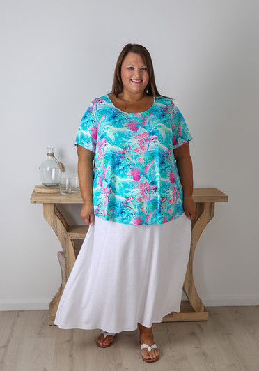 Plus Size Long Skirt In White Summer Breeze