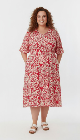 Plus Size Pink  Floral Tie Waist Dress