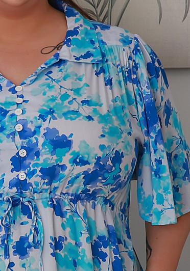 Plus Size Blue Blossom Tie Waist Dress