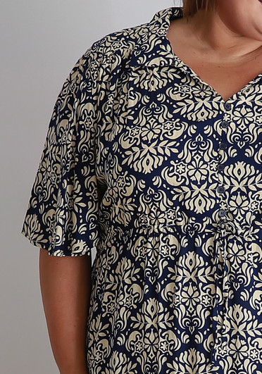 Plus Size Navy Floral Pattern Tie Waist Dress