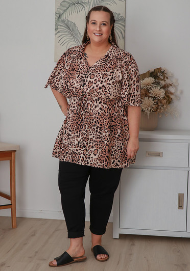 Plus Size Leopard Print Tie Waist Top
