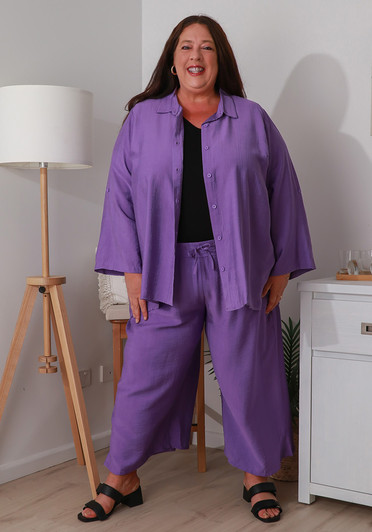 Plus Size Breezy Everyday Crop Pants In Purple 
