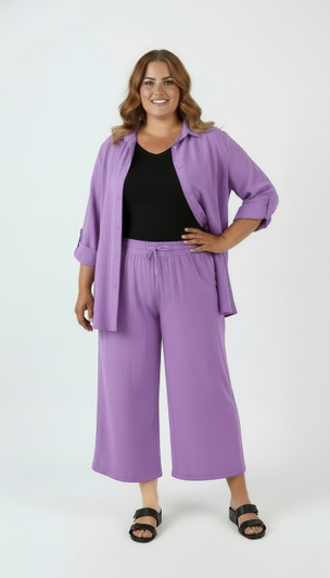 Plus Size Breezy Crop Pants In Purple 