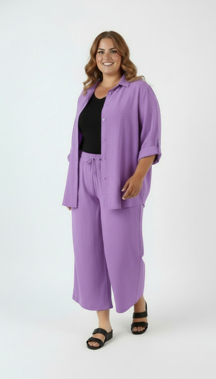 Plus Size Breezy Crop Pants In Purple 