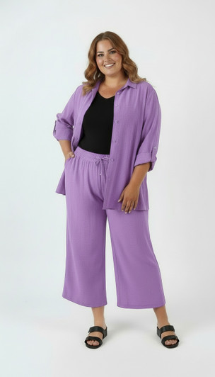Plus Size Breezy Crop Pants In Purple 