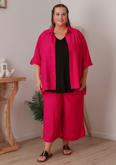 Plus Size Magenta Pink Mid Length Dress Pant
