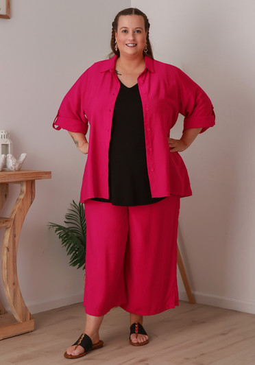 Plus Size Magenta Pink Mid Length Dress Pant