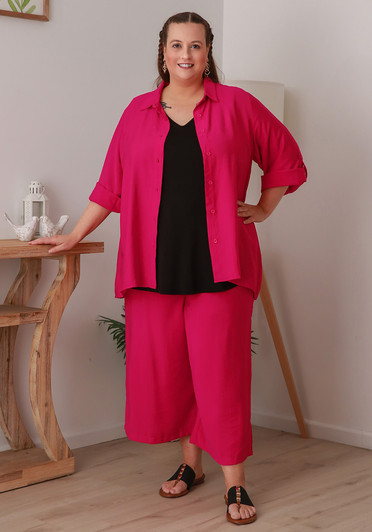 Plus Size Magenta Pink Mid Length Dress Pant