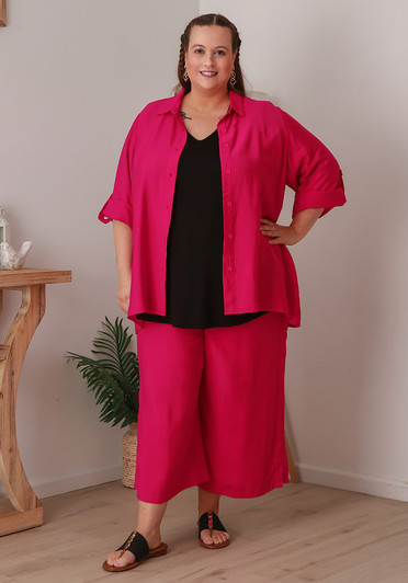 Plus Size Magenta Pink Mid Length Dress Pant
