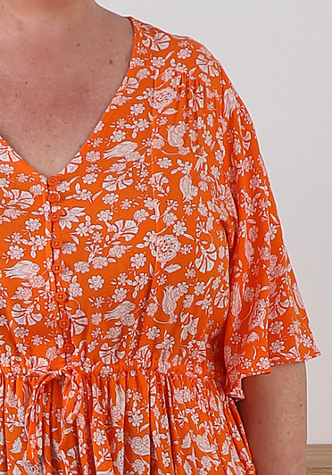 Plus Size Orange Floral Tie Waist Top 