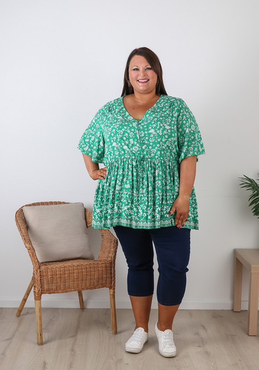 Plus Size Summer Green Floral Top