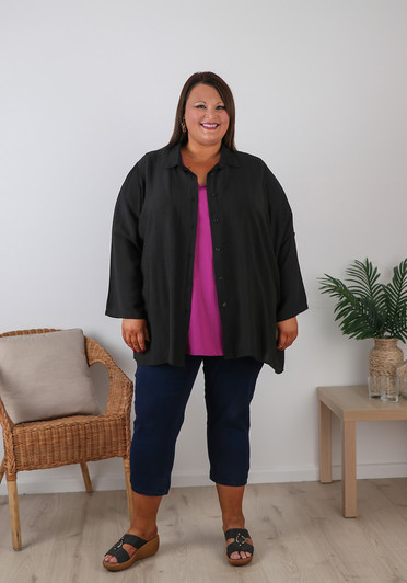 Plus Size Button Up Shirt in Black