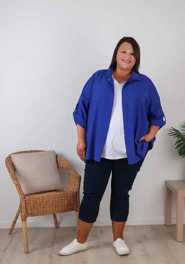 Plus Size Button Up Shirt in Blue