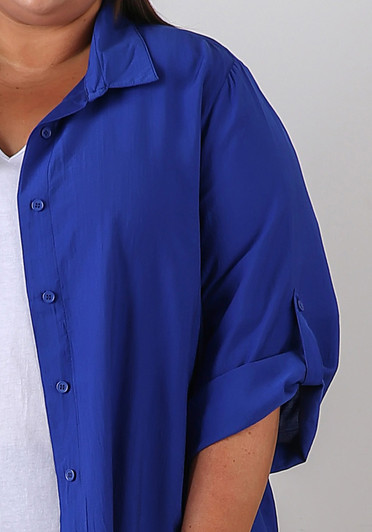 Plus Size Relaxed Fit Button Up Shirt in Blue
