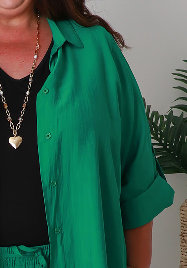Plus Size Emerald Adjustable Sleeve Buttoned Shirt