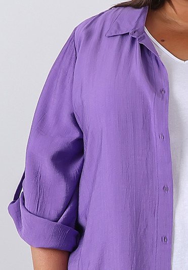 Relaxed Fit Button Up Shirt in Purple