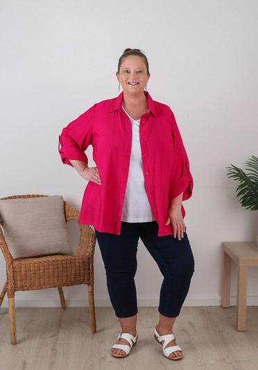 Plus Size Button Up Shirt in Magenta 