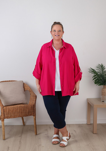 Plus Size Button Up Shirt in Magenta 