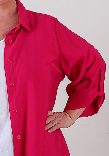 Plus Size Relaxed Fit Button Up Shirt in Magenta 