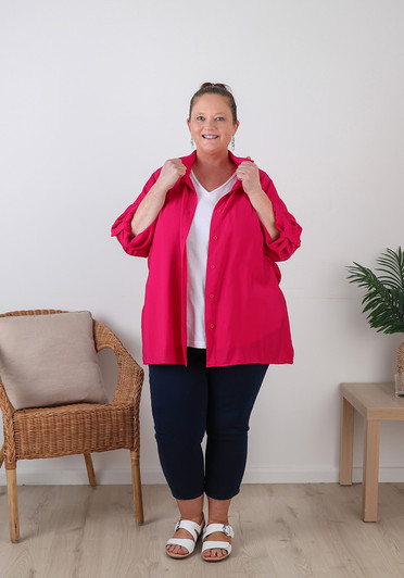 Plus Size Button Up Shirt in Magenta 