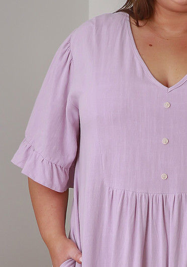 Plus Size Relaxed Fit Short Sleeve Lilac Dress