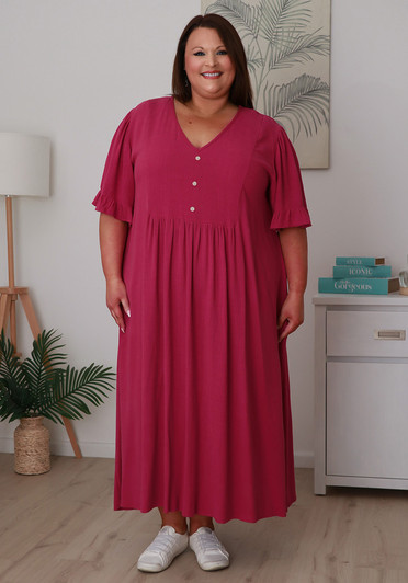 Plus Size Berry Short Sleeve Maxi Dress 