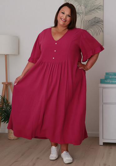 Plus Size Berry Short Sleeve Maxi Dress - Curvaceous 