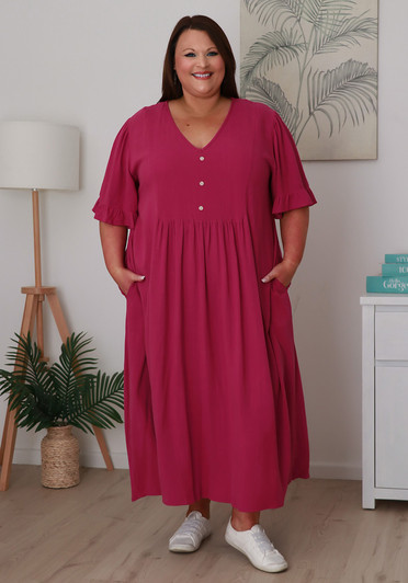 Plus Size Berry Short Sleeve Maxi Dress - Curvaceous 