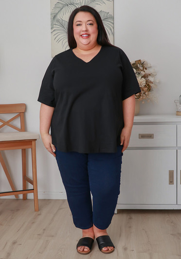 Plus Size Black Bamboo V Neck Tee