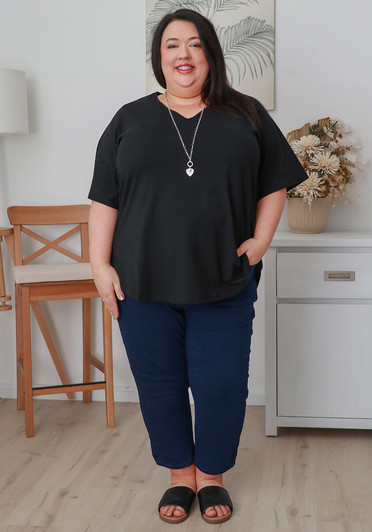 Plus Size Black Bamboo V Neck Tee