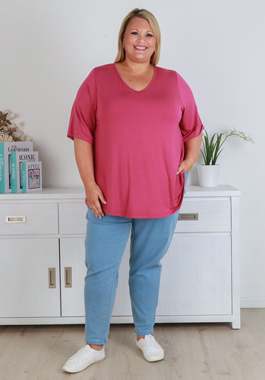 Plus Size Berry Bamboo V Neck Tee