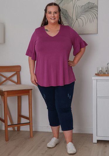 Plus Size Purple Bamboo Tee With Frill Sleeves