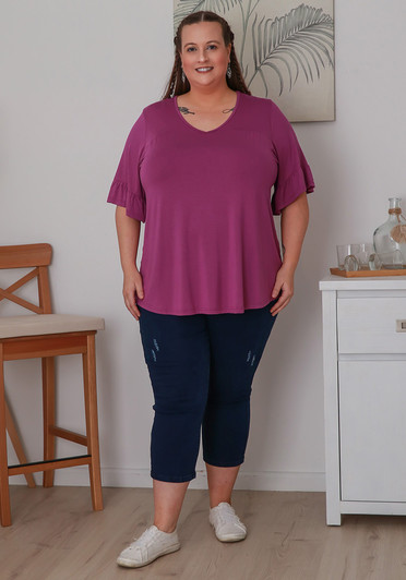 Plus Size Purple Bamboo Tee With Frill Sleeves