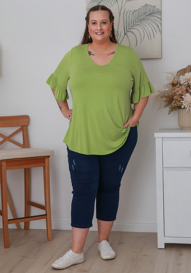 Plus Size Avocado Bamboo Tee With Frill Sleeves
