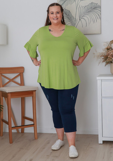 Plus Size Avocado Bamboo Tee With Frill Sleeves