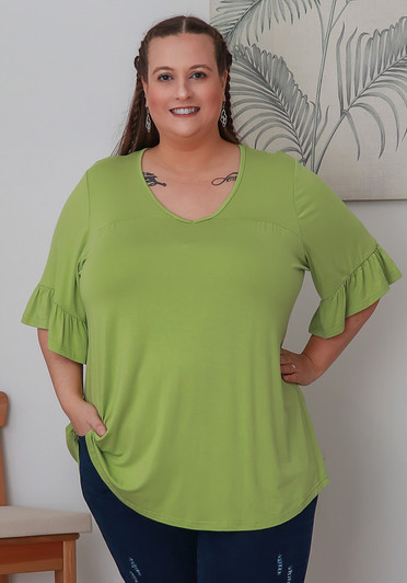 Plus Size Avocado Bamboo Tee With Frill Sleeves