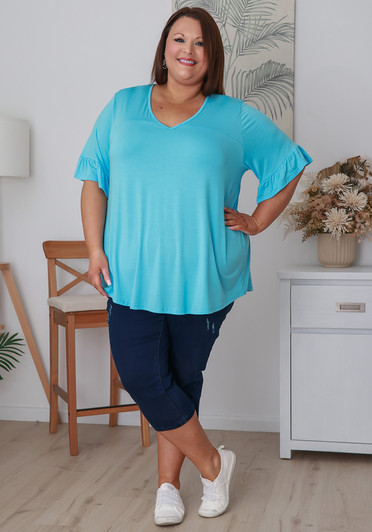 Plus Size Sky Blue Bamboo Tee With Frill Sleeves