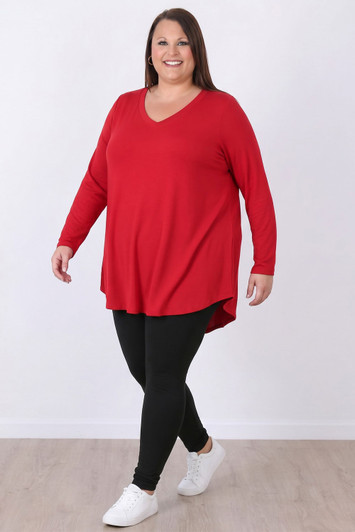 Plus Size Red Long Sleeve Swing Top
