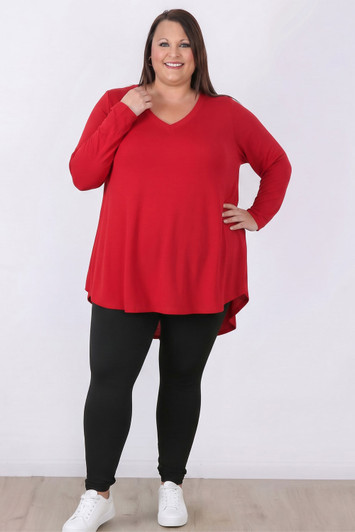 Plus Size Red Long Sleeve Swing Top
