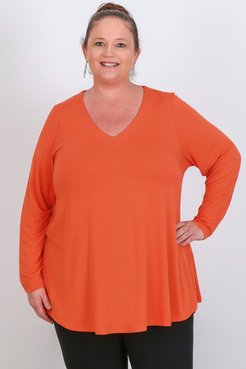 Plus Size Orange Long Sleeve Swing Top