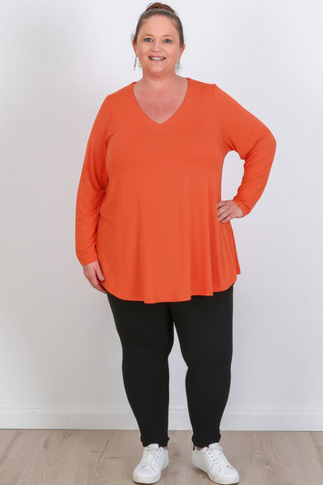 Plus Size Orange Long Sleeve Swing Top